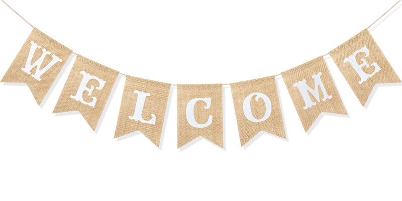 Uniwish Welcome Banner Sign Garland Wedding Baby Shower Classroom Party Decorations Vintage Rustic Burlap Hanging Bunting Home DÃ©cor - Image 1